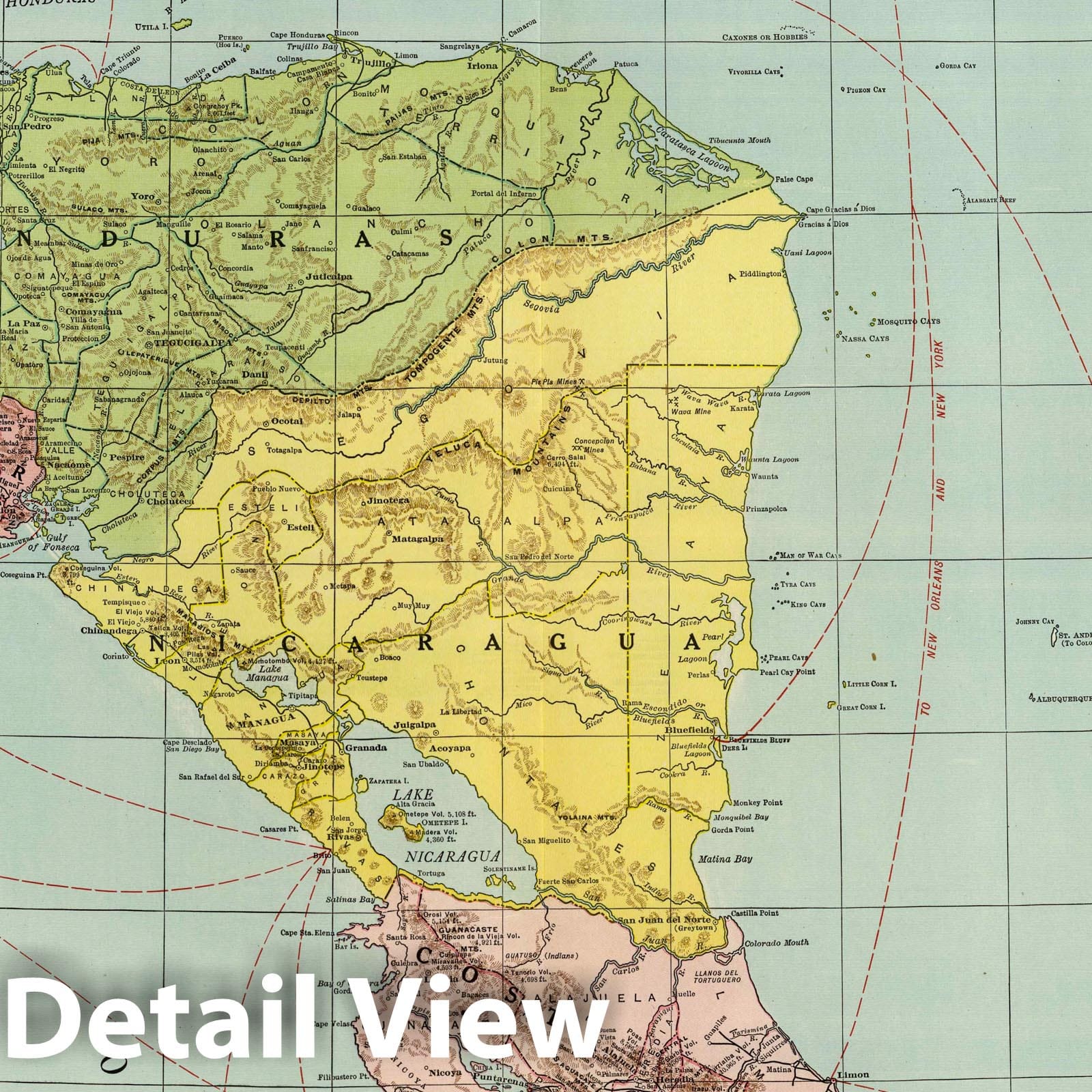 Central America - Railroad Map, 1924 - Rand McNally Atlas Plate