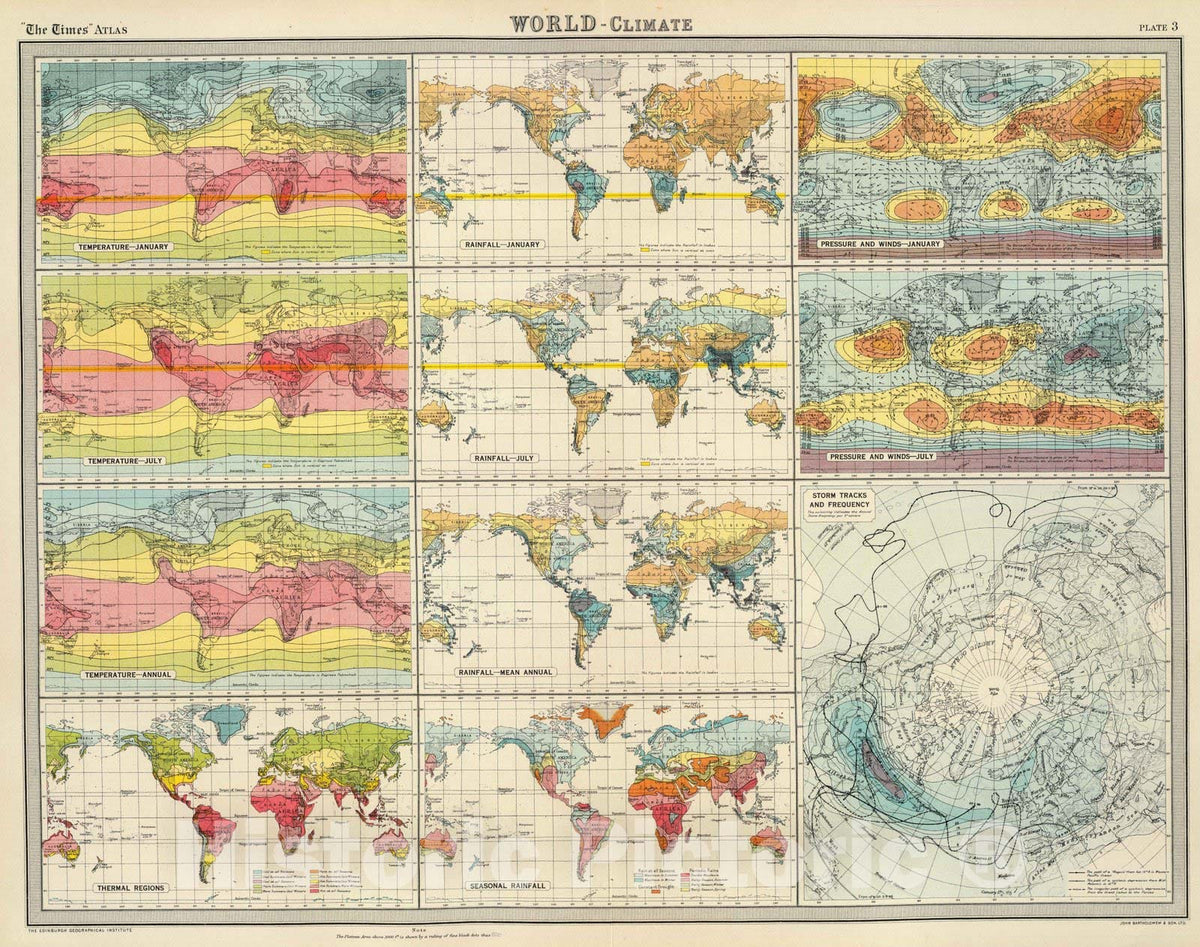 Historic Map : 1922 World - climate. - Vintage Wall Art