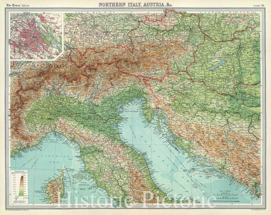 Northern Italy and Austria - Survey Map, 1922 - Times Atlas Print