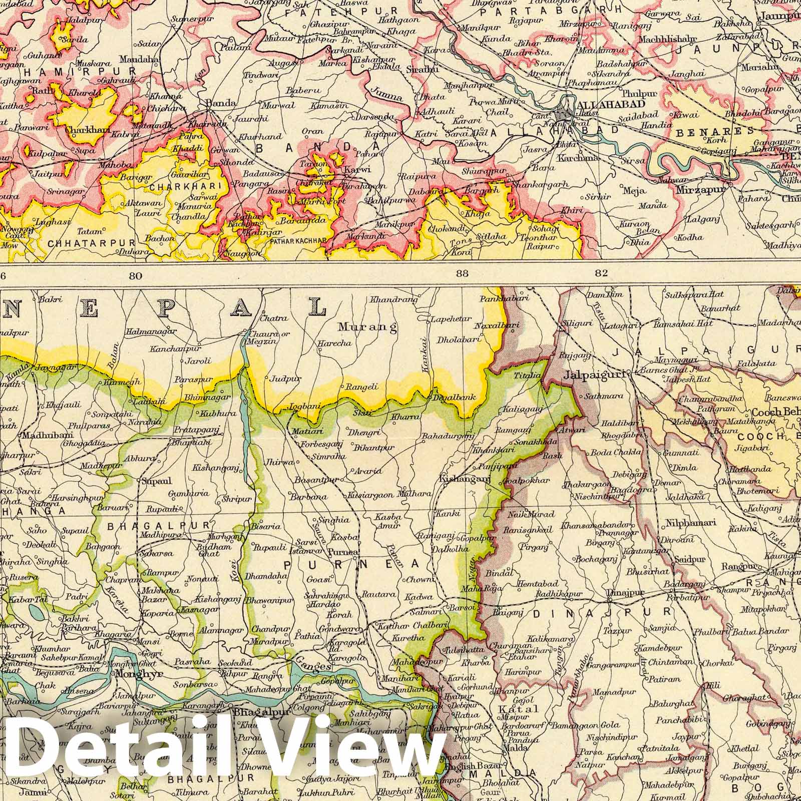 Ganges Valley, Lower Provinces - Survey Map, 1922 - Times Atlas Historical Reproduction
