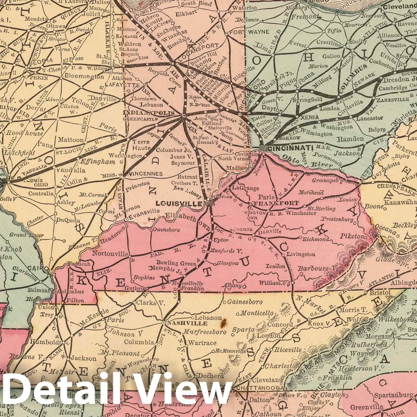 Pittsburgh, Cincinnati & St. Louis Railroad - Pan Handle Route Map, 1876