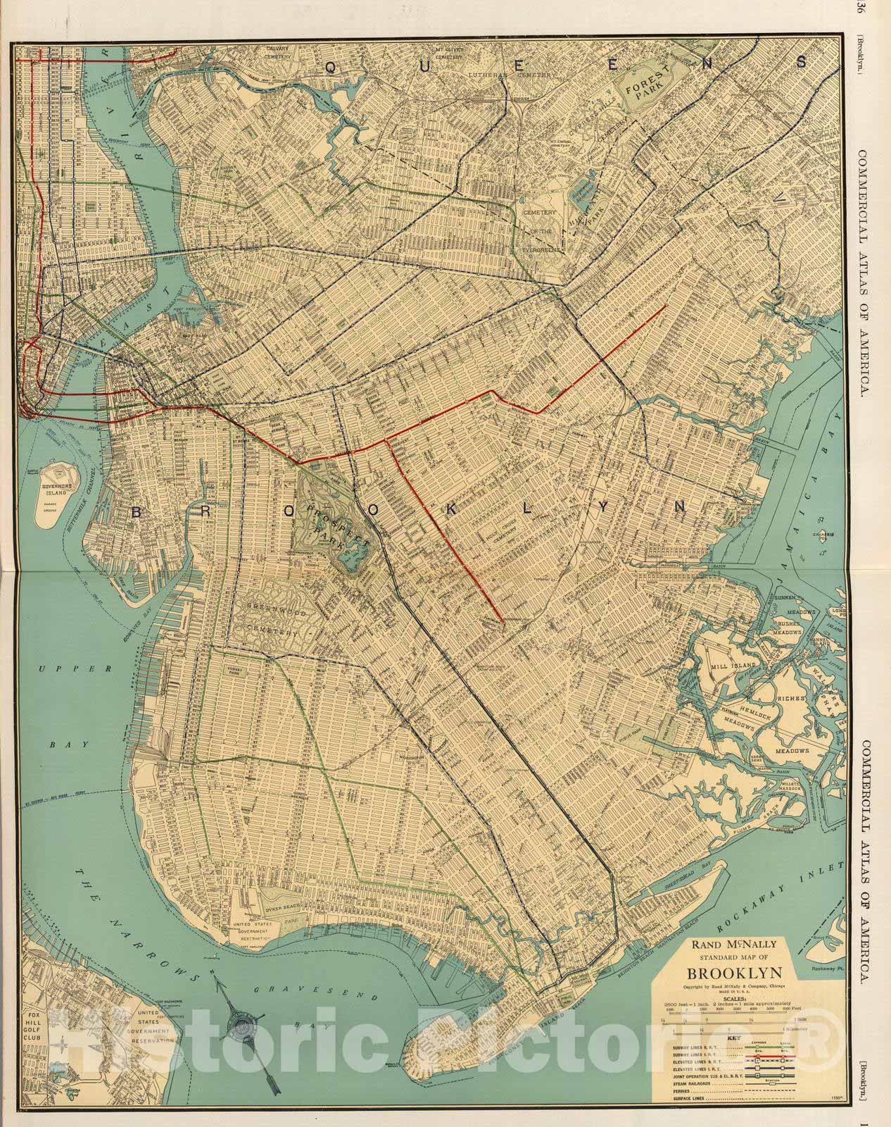 Brooklyn, New York Railroad Map 1924 - Historical Map Print