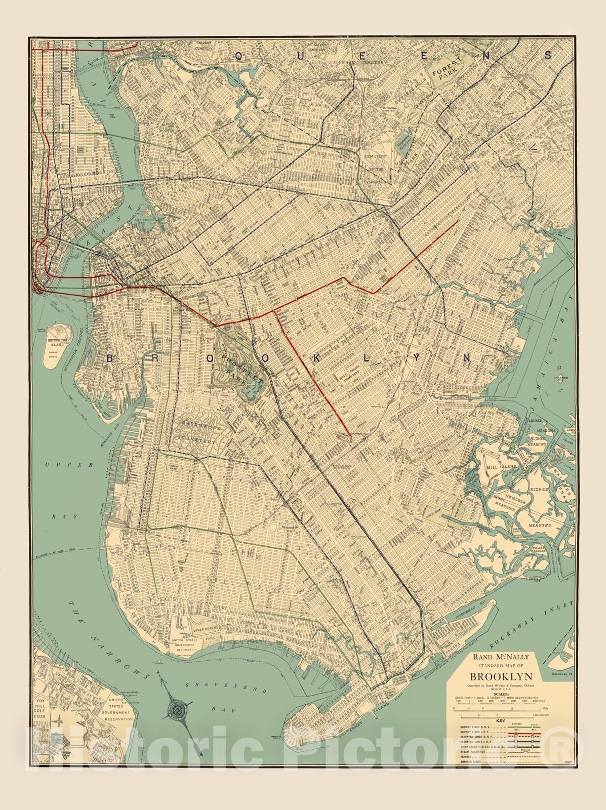 Historic Map - National Atlas - 1924 Brooklyn. - Vintage Wall Art
