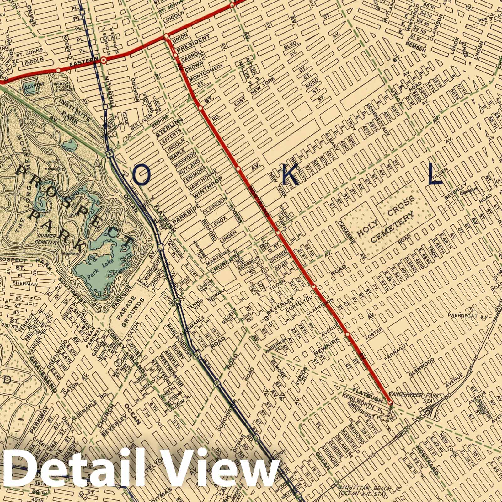 Brooklyn, New York Railroad Map 1924 - Historical Map Print