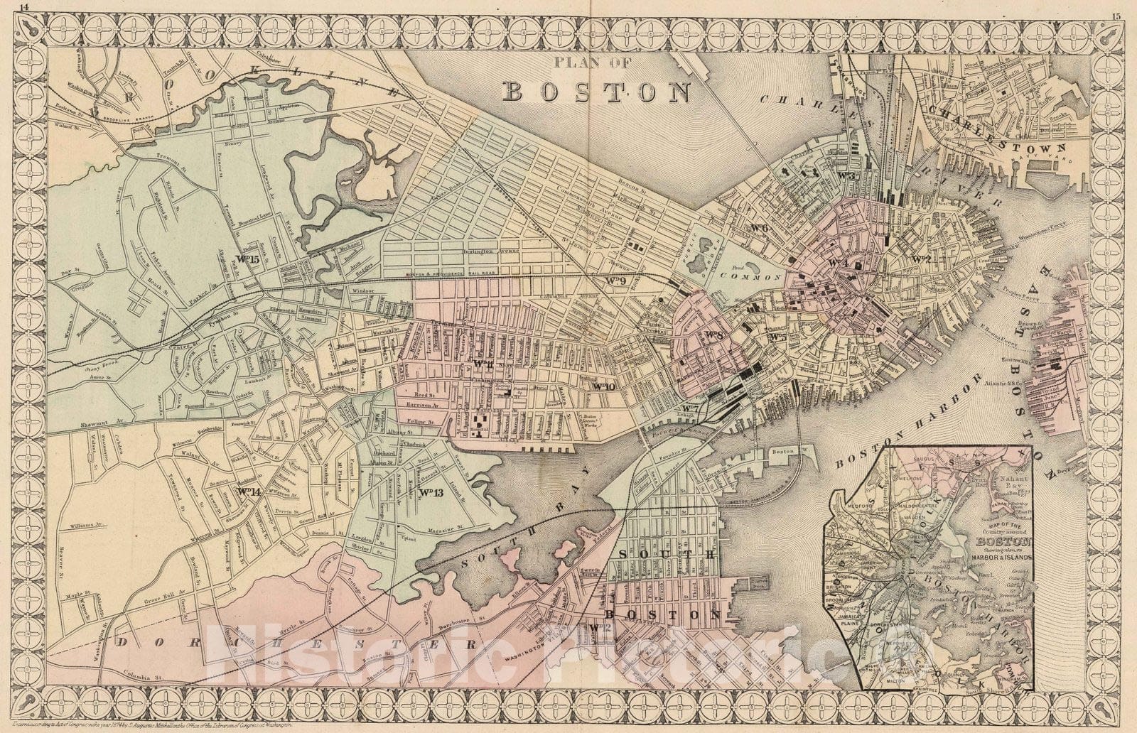 Historic Map : National Atlas - 1874 Plan of Boston. - Vintage Wall Art