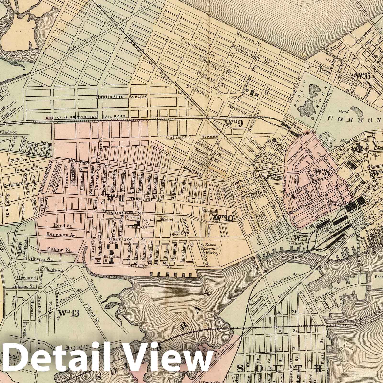 Boston, Massachusetts - City Plan, 1874 - Mitchell's Atlas Historical Map Print