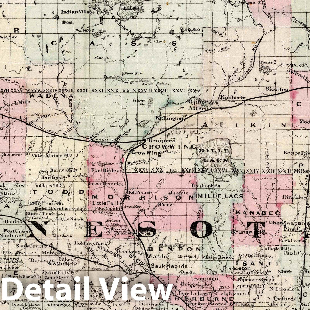 Minnesota - Railroad Map, 1879 - Historical Map Print