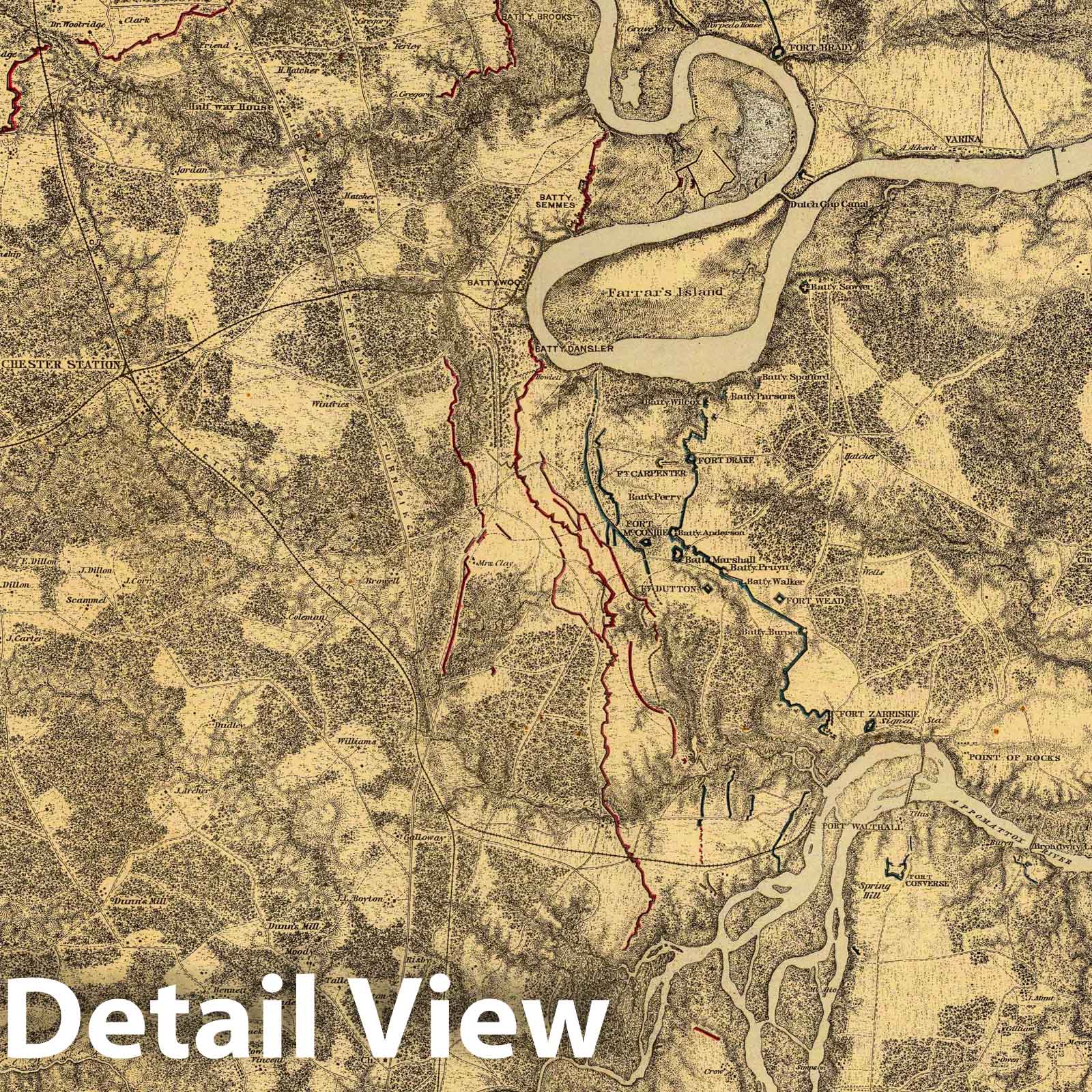 Civil War: Bermuda Hundred, Petersburg, Virginia - Railroad Map, 1869