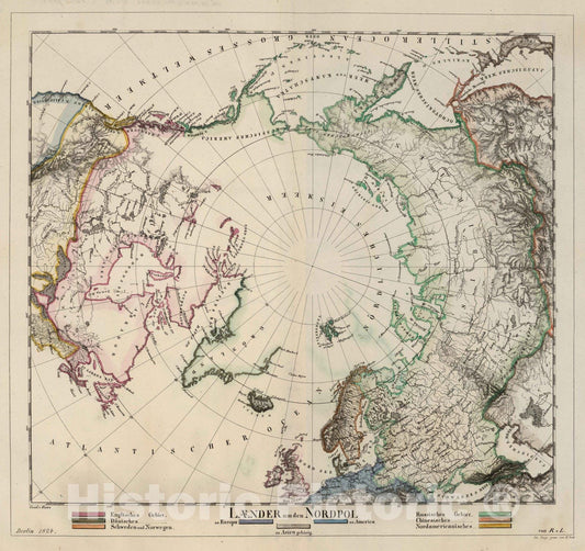 Historic Map : School Atlas - 1824 Laender um den Nordpol. Berlin 1824. von R.v.L. - Vintage Wall Art