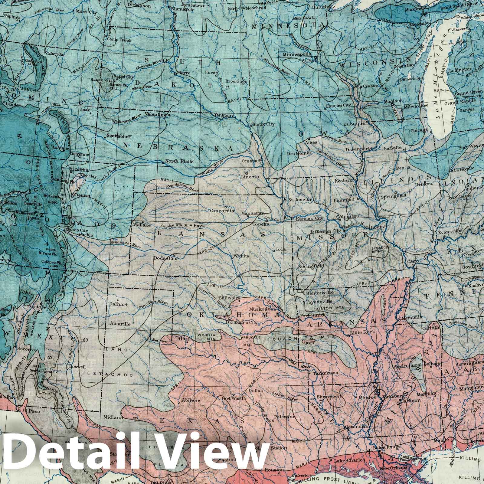 United States - Frost and Growing Season, 1916 - Historical Map Print