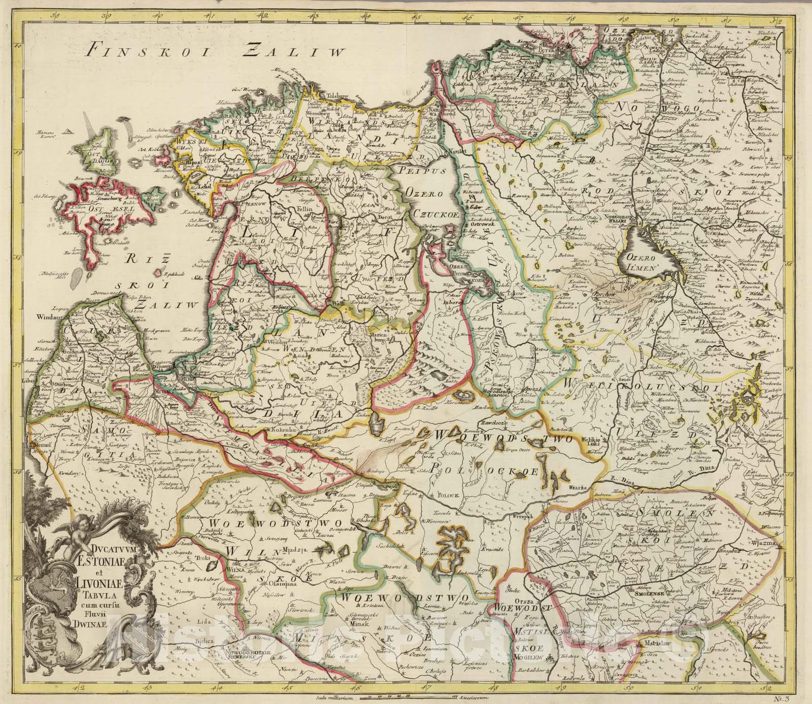 Historic Map : Latvia; Estonia, Livonia Region 1745 Ducatuum Estoniae et Livoniae Tabula cum cursu Fluvii Dwinae , Vintage Wall Art