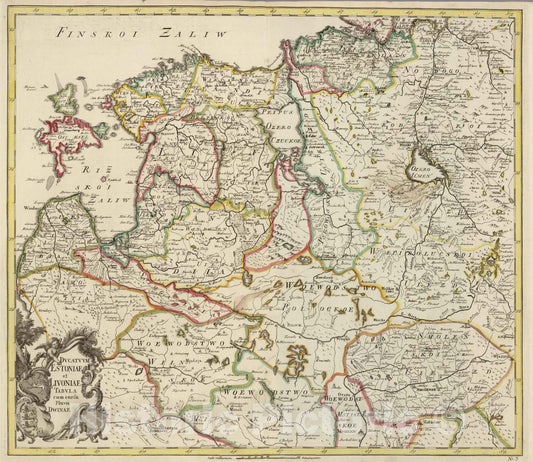 Historic Map : Latvia; Estonia, Livonia Region 1745 Ducatuum Estoniae et Livoniae Tabula cum cursu Fluvii Dwinae , Vintage Wall Art