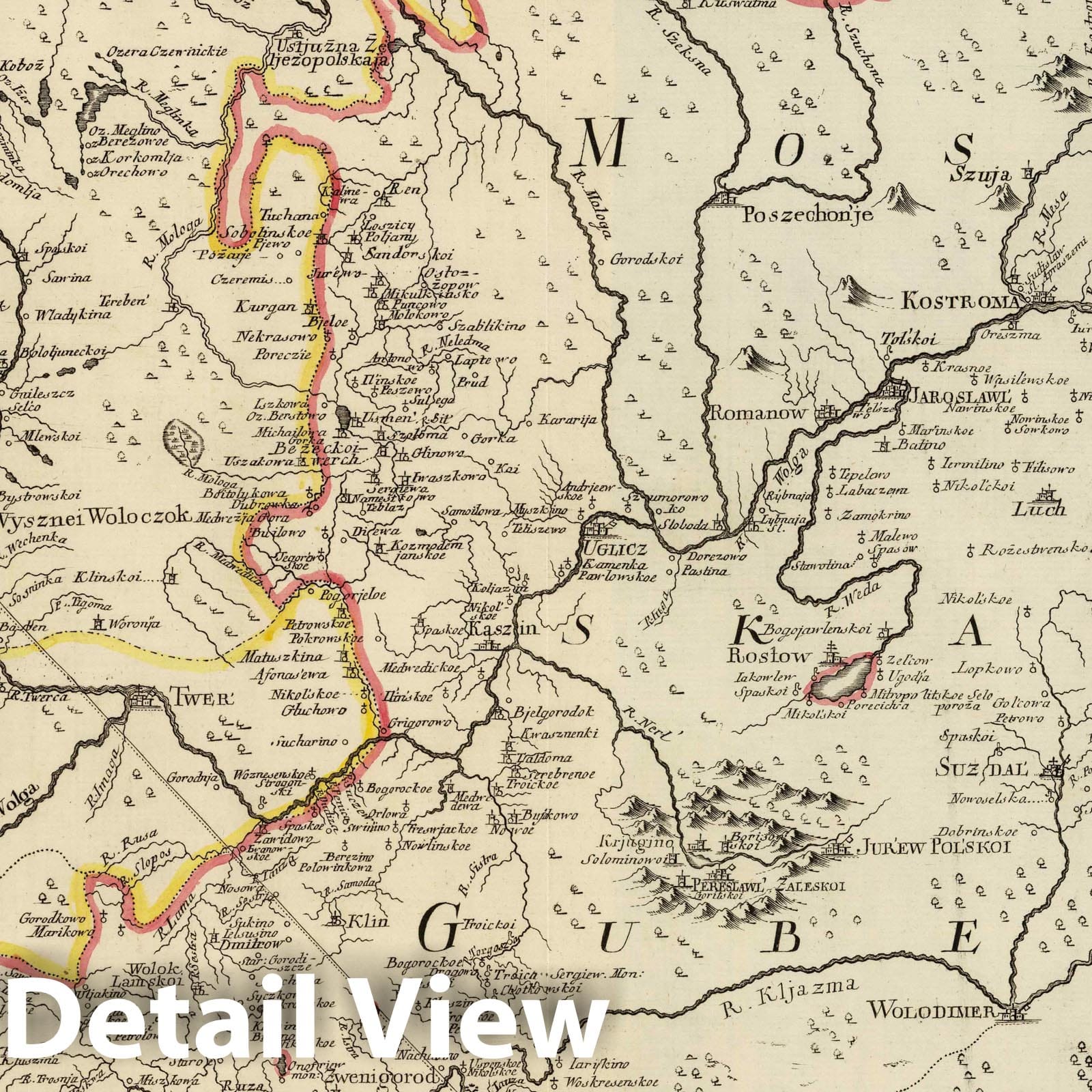Moscow and Adjacent Regions, Russia - Road Map, 1745 - Historical Map Print