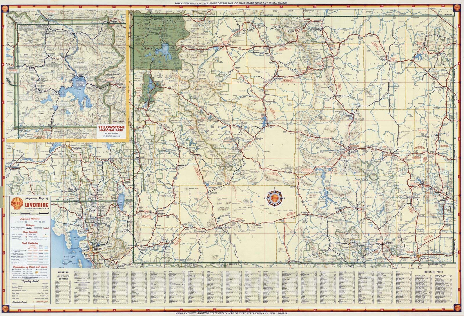 Historic Map : National Atlas - 1956 Shell Highway Map of Wyoming. - Vintage Wall Art