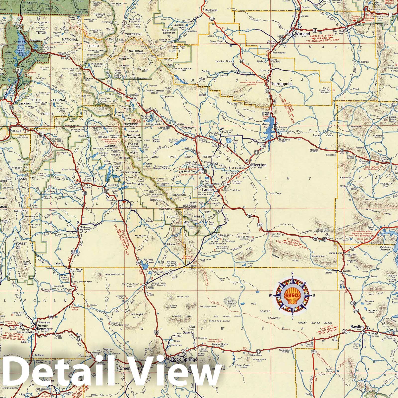Wyoming - Road Map, 1956 - Shell Highway Map Print