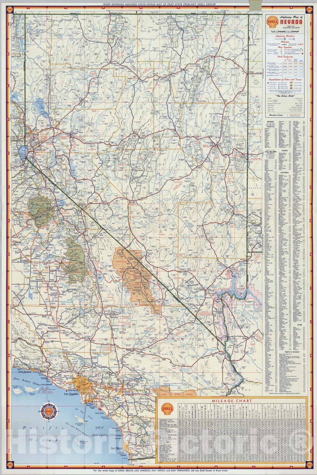 Historic Map : National Atlas - 1956 Shell Highway Map of Nevada. - Vintage Wall Art