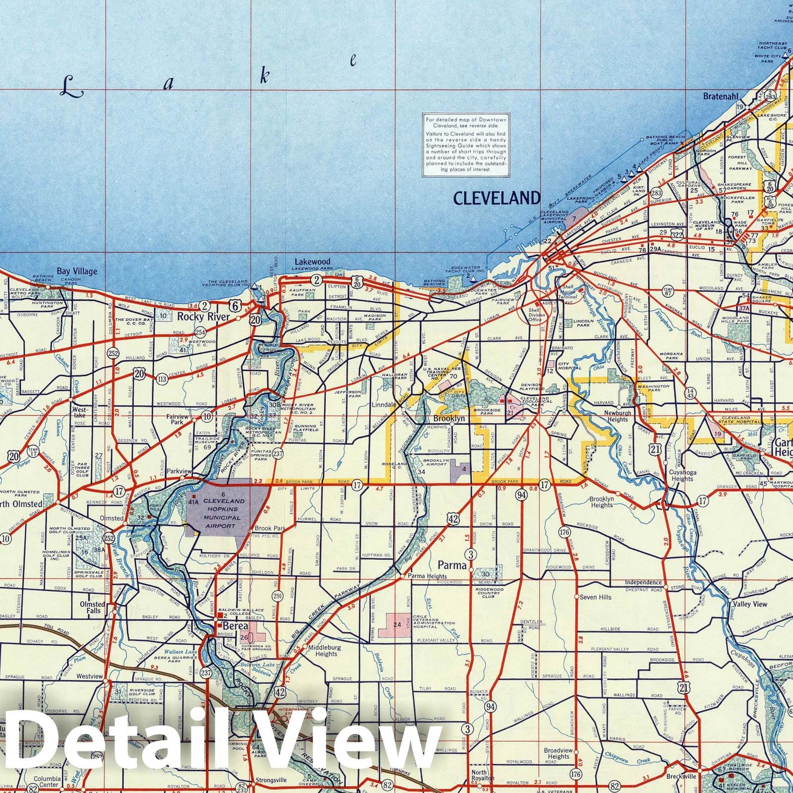 Cleveland, Ohio Road Map 1956 - Shell Atlas Historical Print
