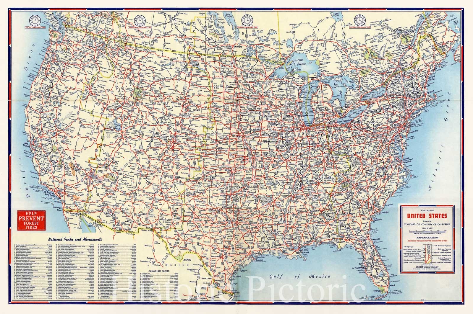 Historic Map : 1956 Road Map of United States - Vintage Wall Art