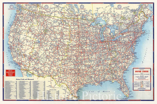 Historic Map : 1956 Road Map of United States - Vintage Wall Art