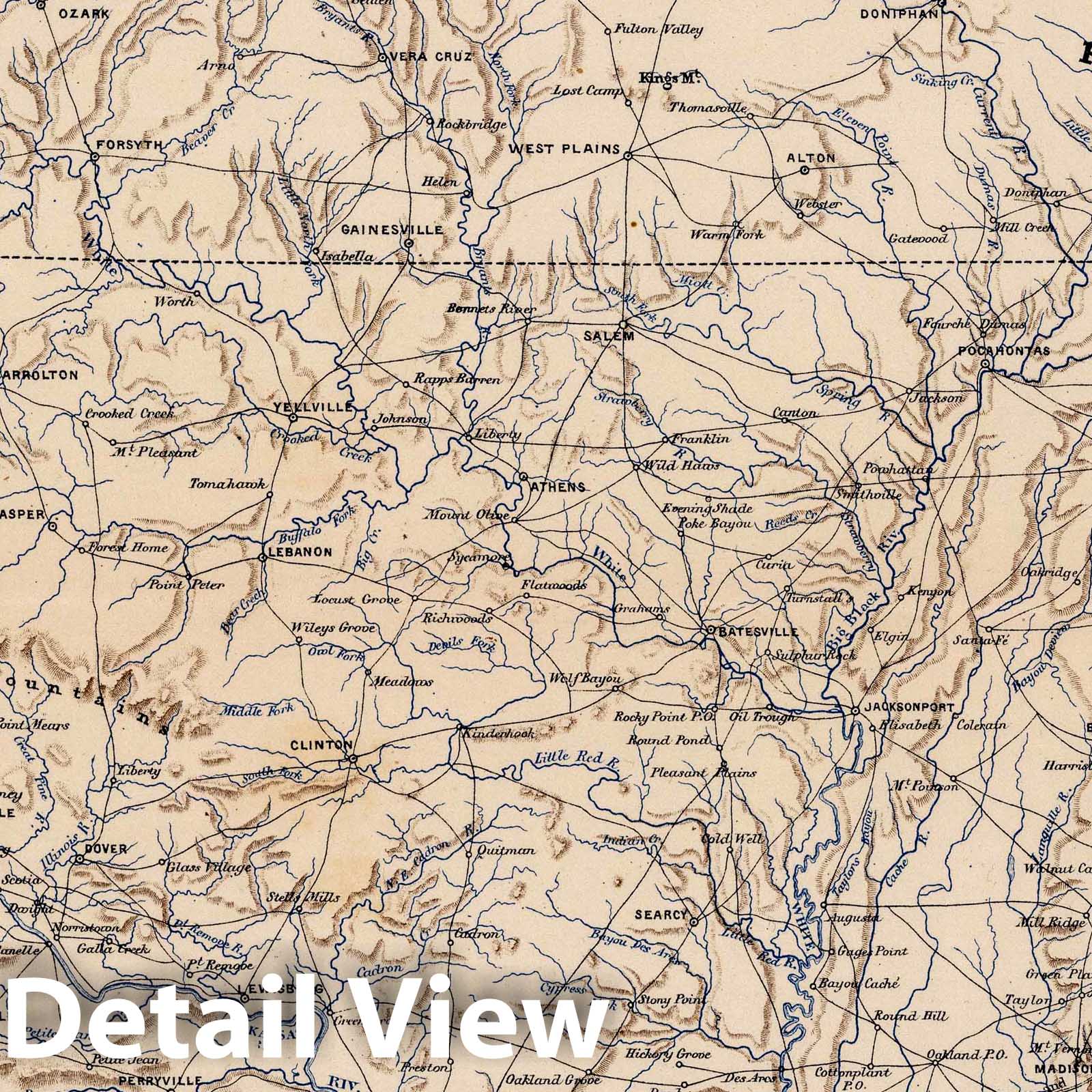 Civil War: Missouri and Arkansas - Military Map, 1874
