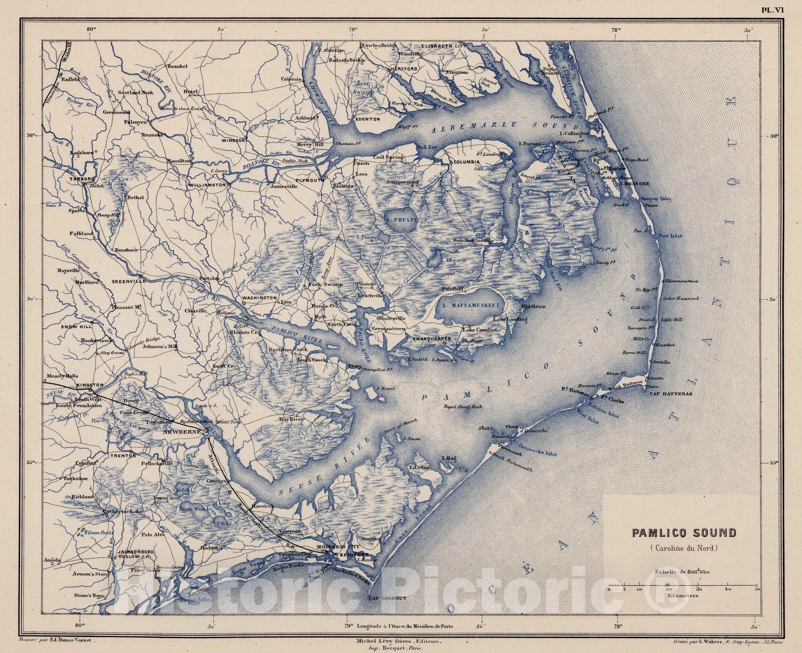 Civil War: Pamlico Sound, North Carolina - Military Map, 1874