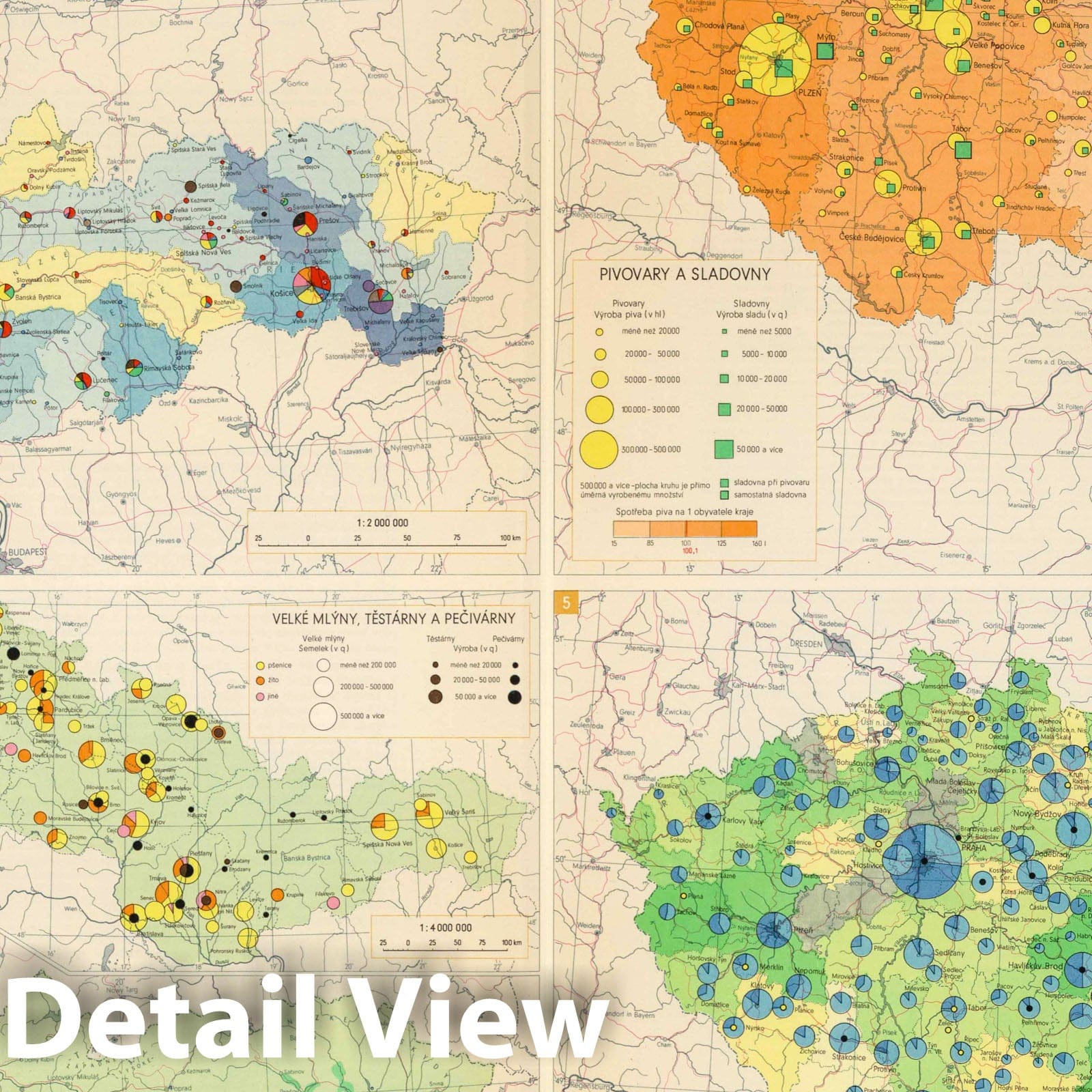 Czechoslovakia - Food Industry, 1966 - Historical Map Print