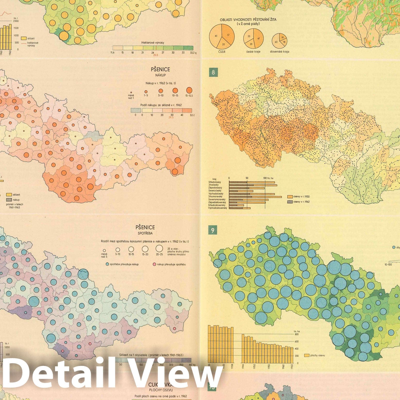 Czech Republic and Slovakia Crops Map 1966 Historical Atlas Print