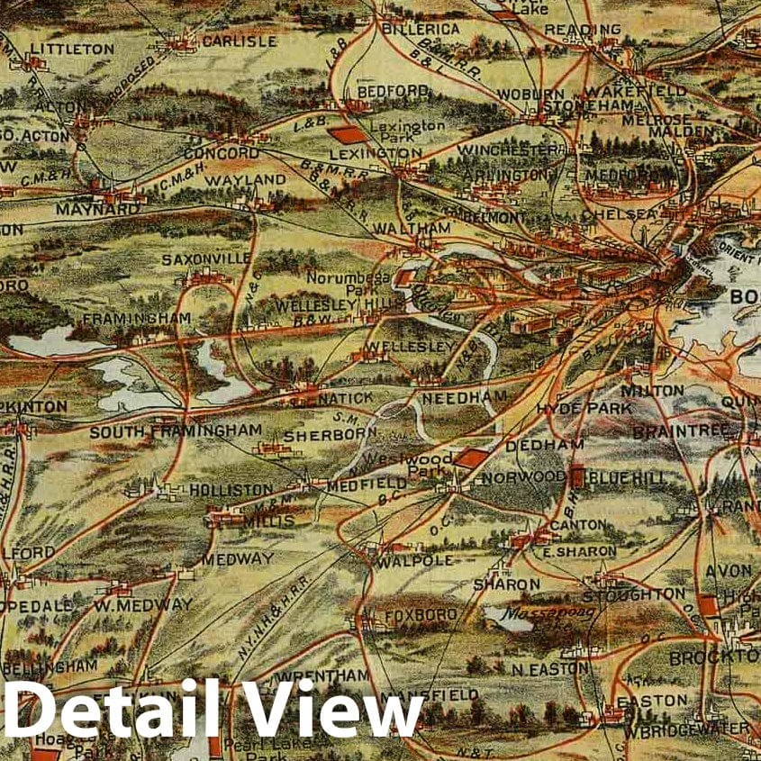 New England Trolley Wayfinder Map, 1907 - Historical Pictorial Map Print