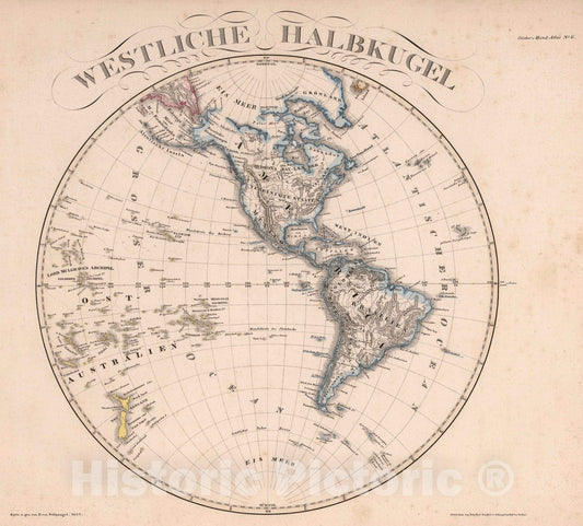 Historic Wall Map : 1832 Westliche Halbkugel, 1832 - Vintage Wall Art