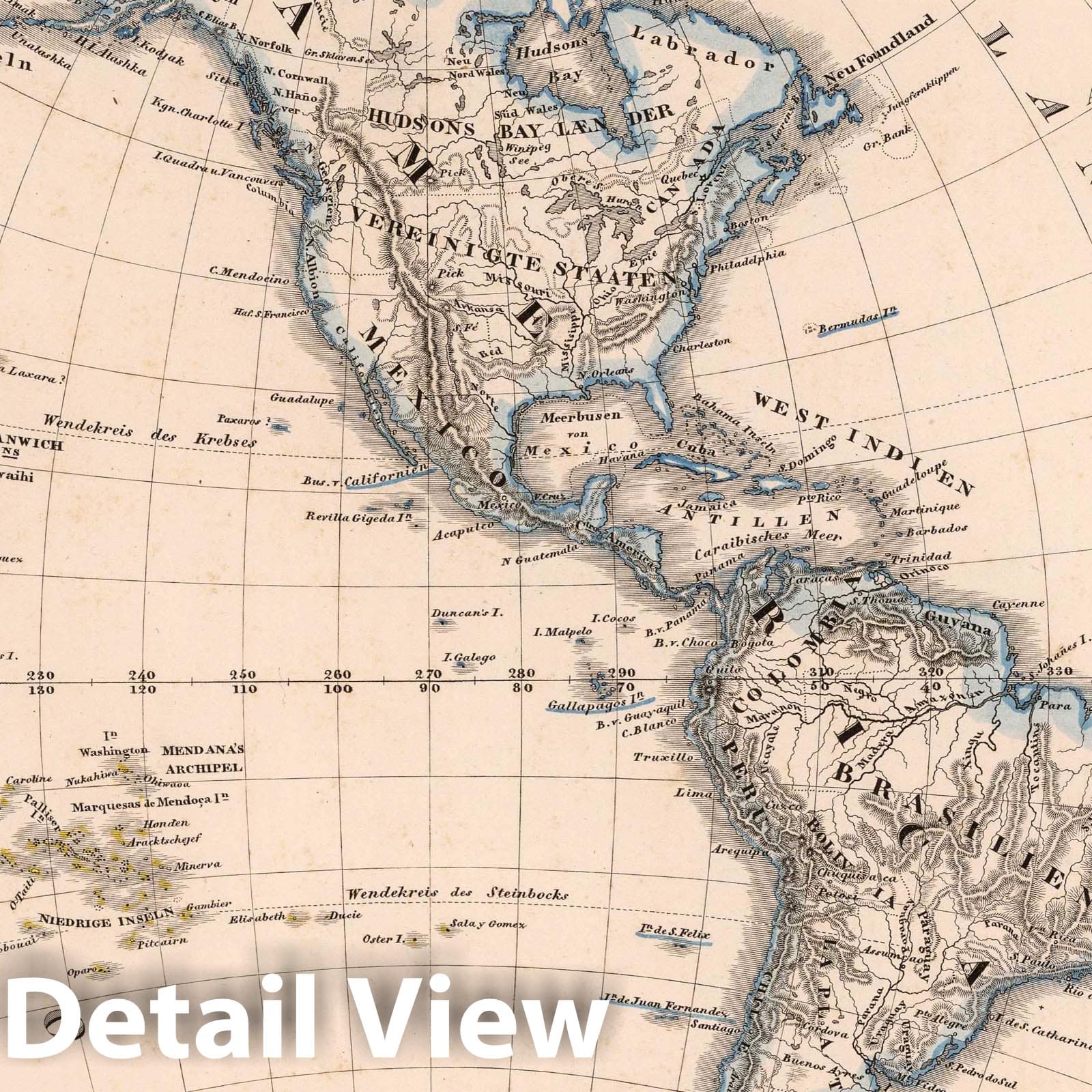 Western Hemisphere 1832 - Stieler Hand-Atlas Historical Map Print
