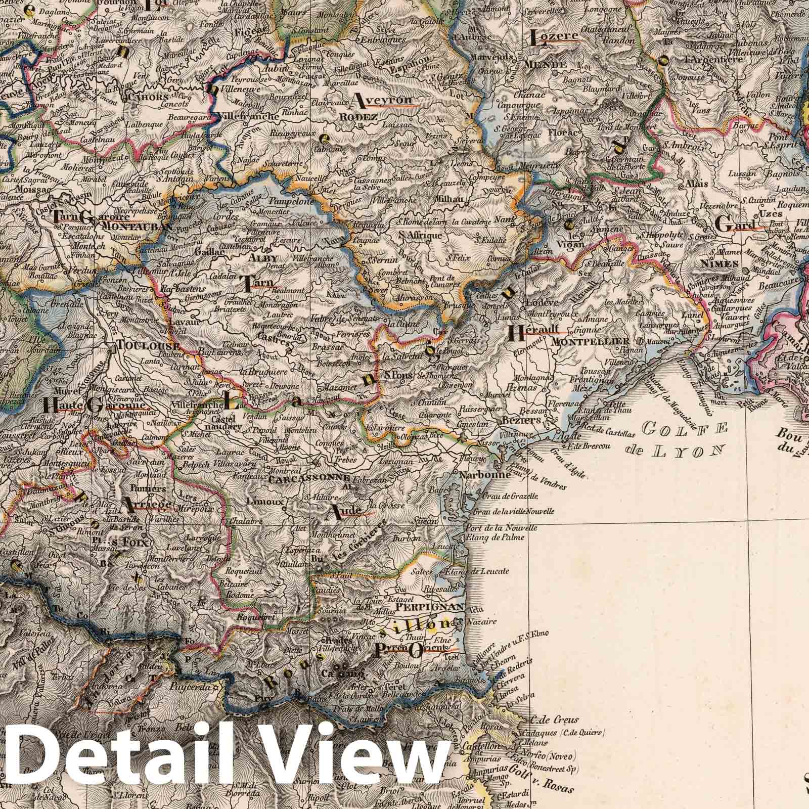 Southern France and Part of Spain, 1825 - Historical Map Reproduction