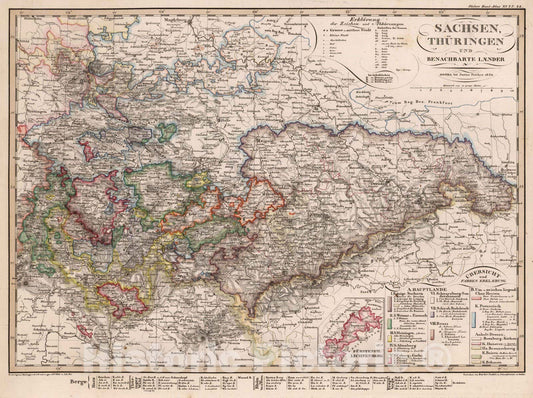 Historic Map : Germany, Saxony , Germany 1830 Sachsen, Thuringen und benachbarte Laender und Benachbarte Laender , Vintage Wall Art