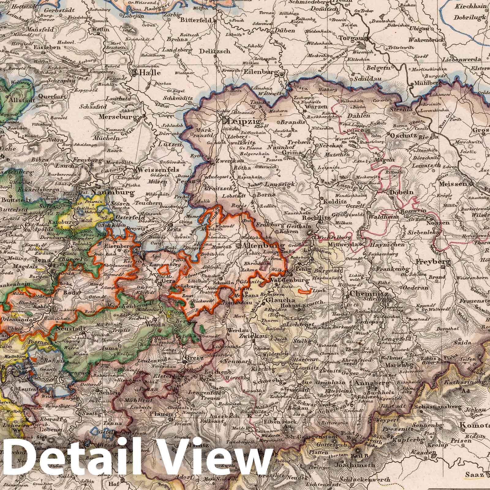 Saxony and Thuringia, Germany 1830 Historical Map Print