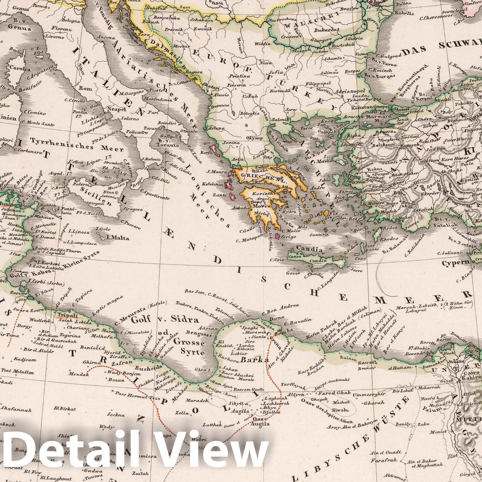Das mittellaendische und Schwarze Meer - Mediterranean & Black Seas 1833 Historical Map Print