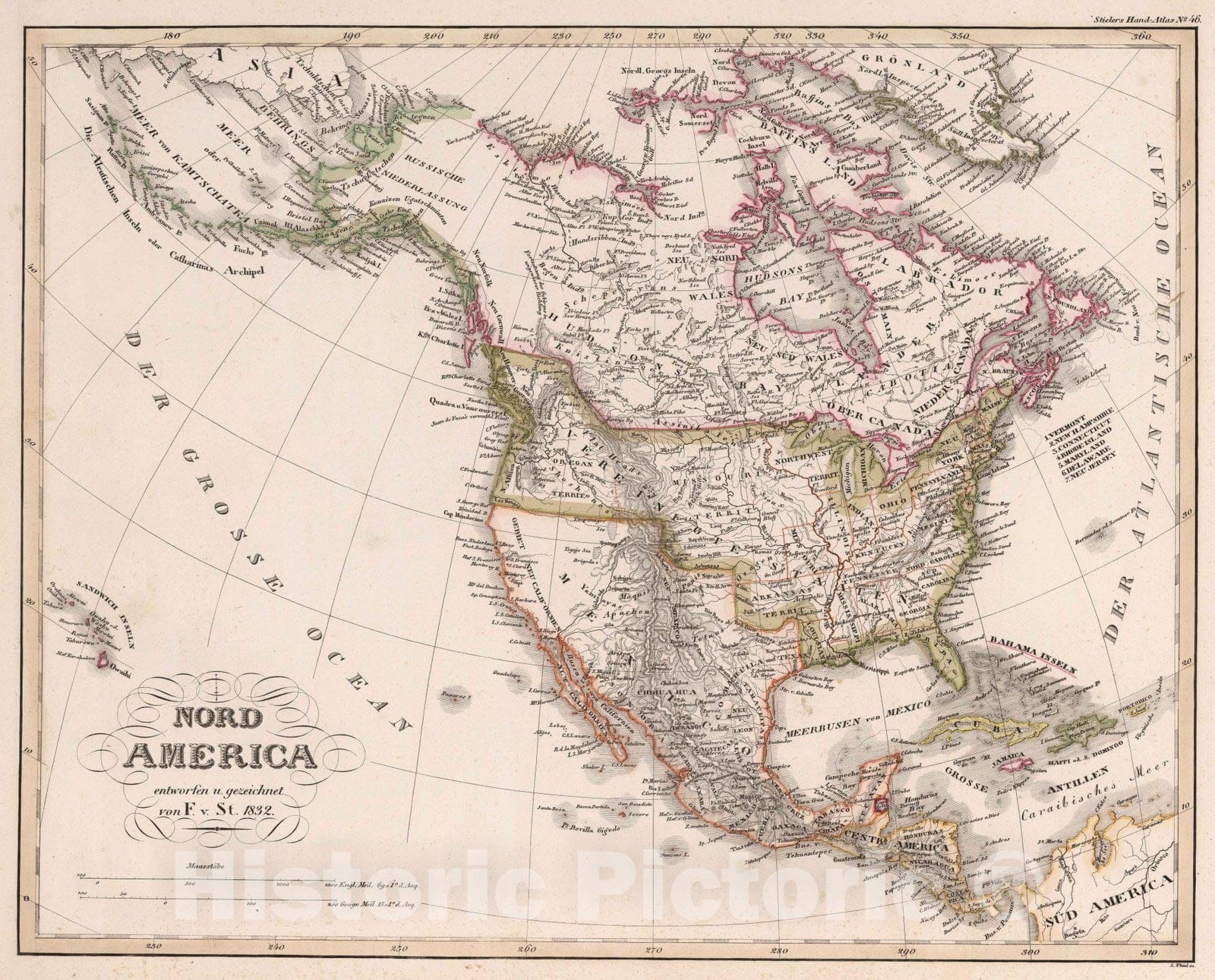 Historic Map : 1832 Nord-America, 1832 - Vintage Wall Art