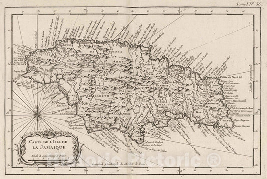 Historic Map : Jamaica, 1764 Carte de I'isle la Jamaique. , Vintage Wall Art
