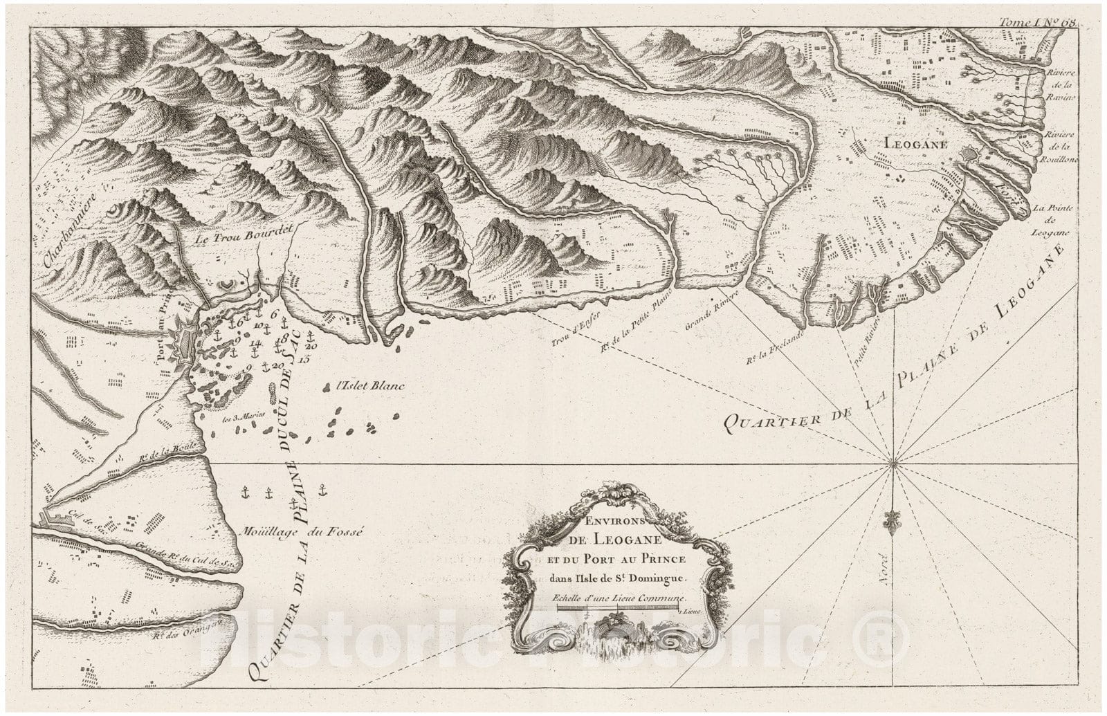 Historic Map : Haiti , Port au Prince (Haiti), 1764 Environs de Leogane et du Port au Prince dans I'isle de St Domingue. , Vintage Wall Art
