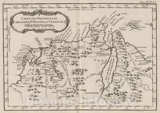 Historic Map : Colombia; Venezuela, 1764 Carte des provinces de Cartagene, S.e Marthe et Venezuela , Vintage Wall Art