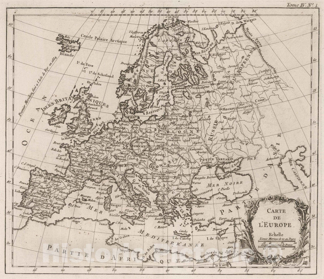 Historic Map : Chart Atlas - 1764 Carte de L'Europe - Vintage Wall Art