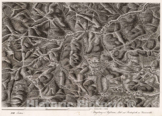 Historic Map : Austria, 1837 XVIII Section. Umgebung von Pressbaum, Laab und Breitenfurth im Wienerwalde. Joh. Hollnsteiner del. F. Mehl sc. , Vintage Wall Art