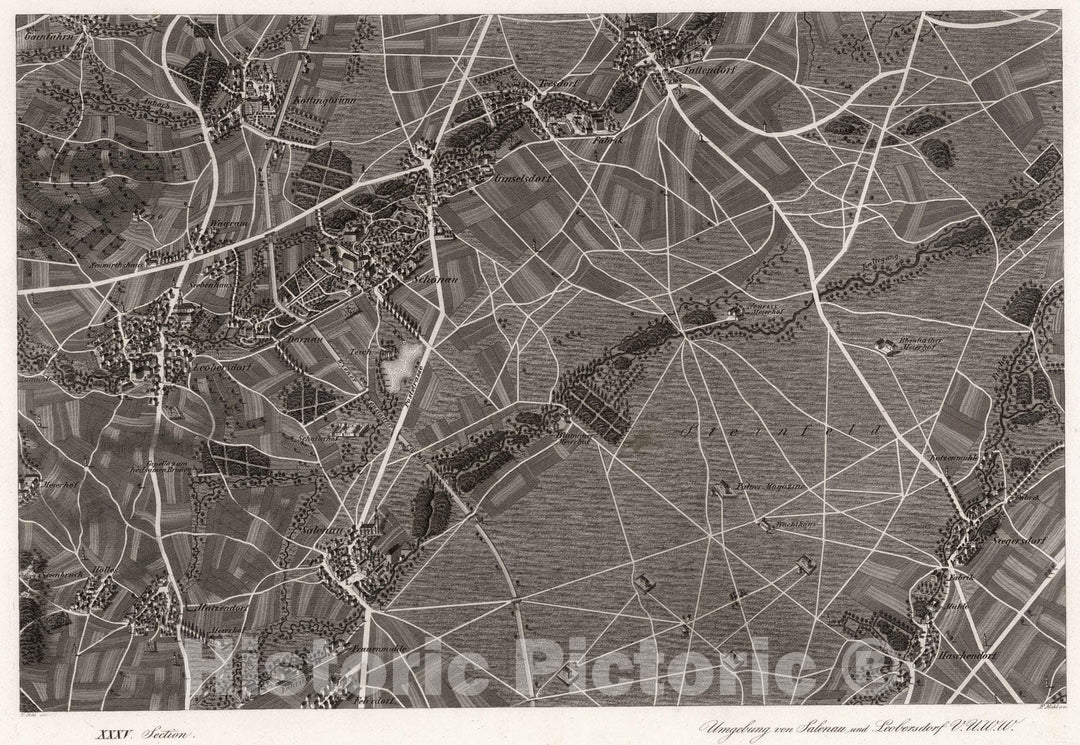 Historic Map : Austria, 1837 XXXV Section. Umgebung von Salenau und Leobersdorf V.U.W.W. F. Mehl del. F. Mehl sc. , Vintage Wall Art