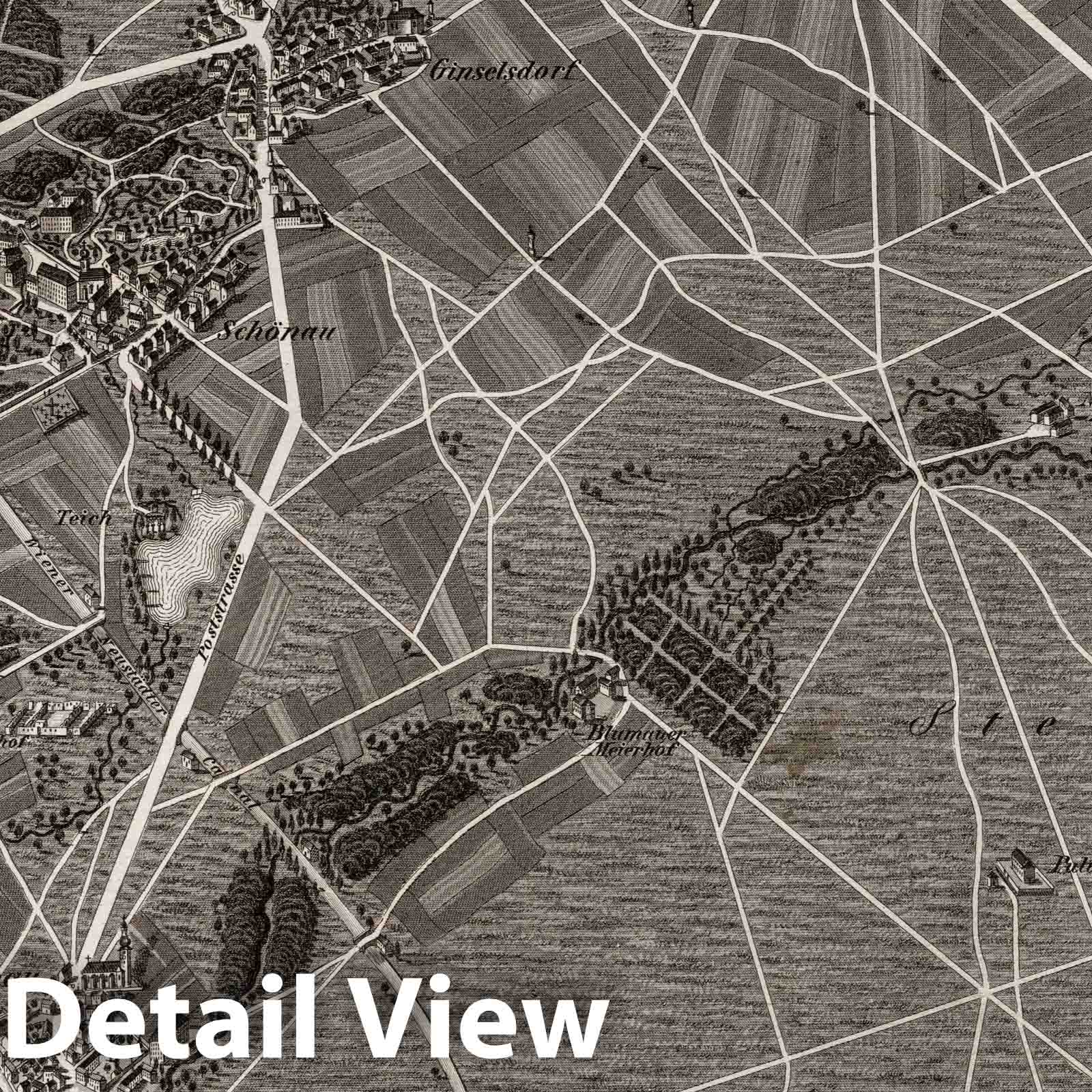 Salenau and Leobersdorf, Austria - Bird's Eye View, 1837 - Historical Map Print