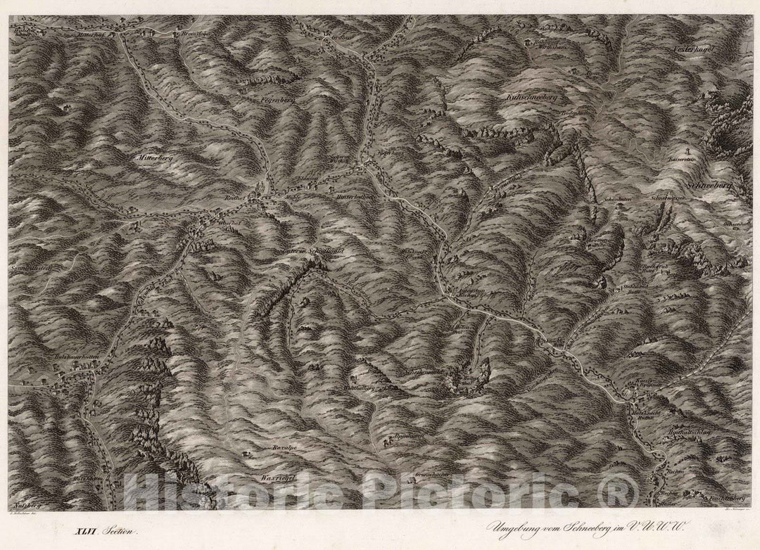 Historic Map : Austria, 1837 XLVI Section. Umgebung von Schneeberg im V.U.W.W. J. Hollnsteiner del. Lor. Neumayer sc. , Vintage Wall Art