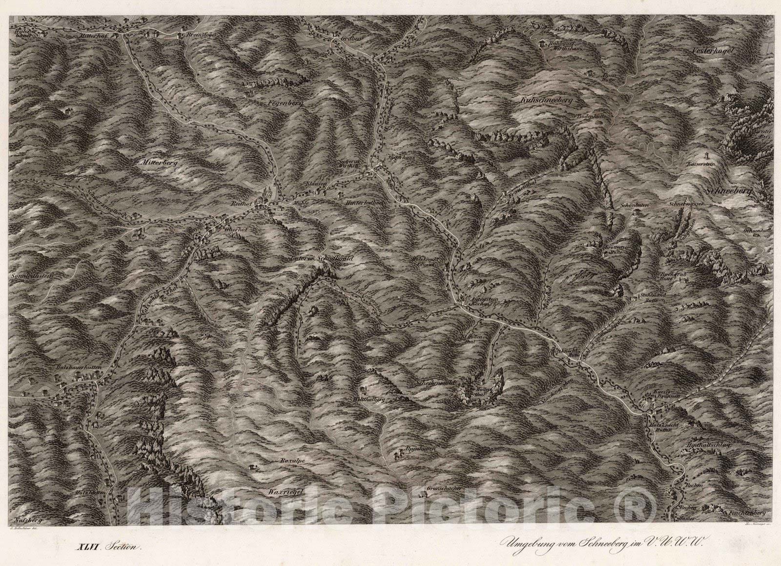 Historic Map : Austria, 1837 XLVI Section. Umgebung von Schneeberg im V.U.W.W. J. Hollnsteiner del. Lor. Neumayer sc. , Vintage Wall Art