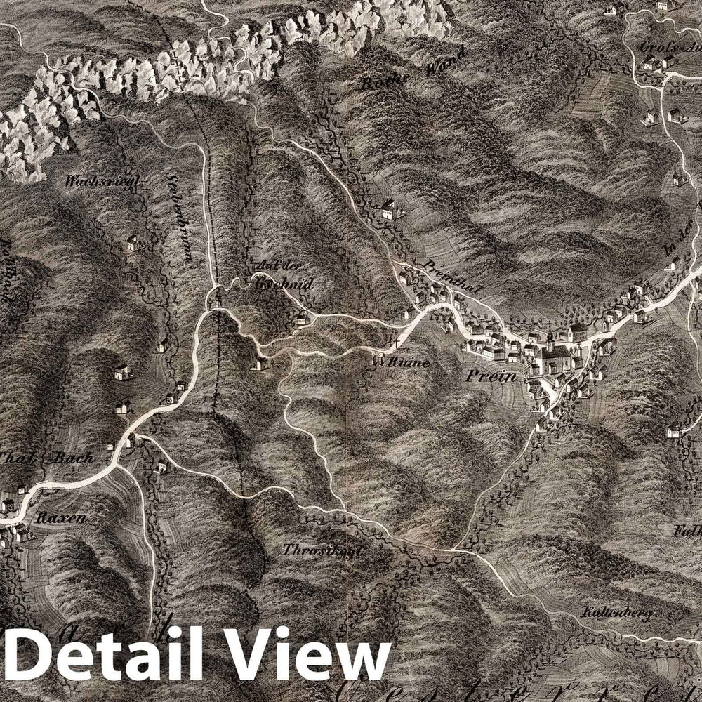 Historic Map : Austria, 1837 LX Section. Umgebung von Prein im V.U.W.W. und Raxen in Steiermark. J. Hollnsteiner del. F. Mehl sculp. , Vintage Wall Art
