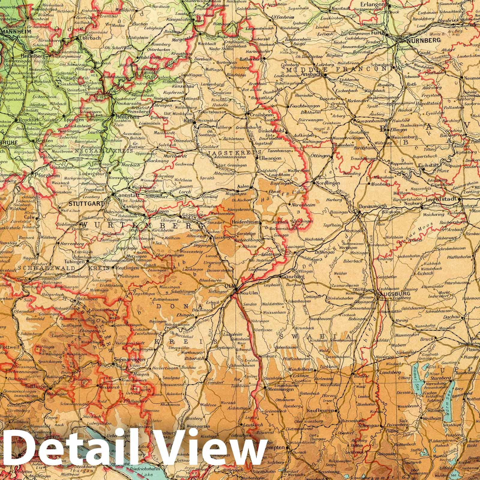 Germany - Southern Section, 1922 - Historical Map Print