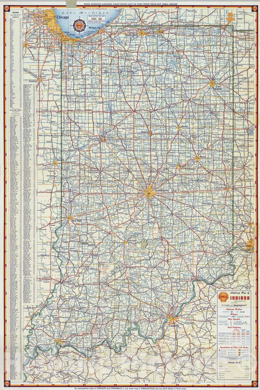 Historic Map : National Atlas - 1956 Shell Highway Map of Indiana. - Vintage Wall Art