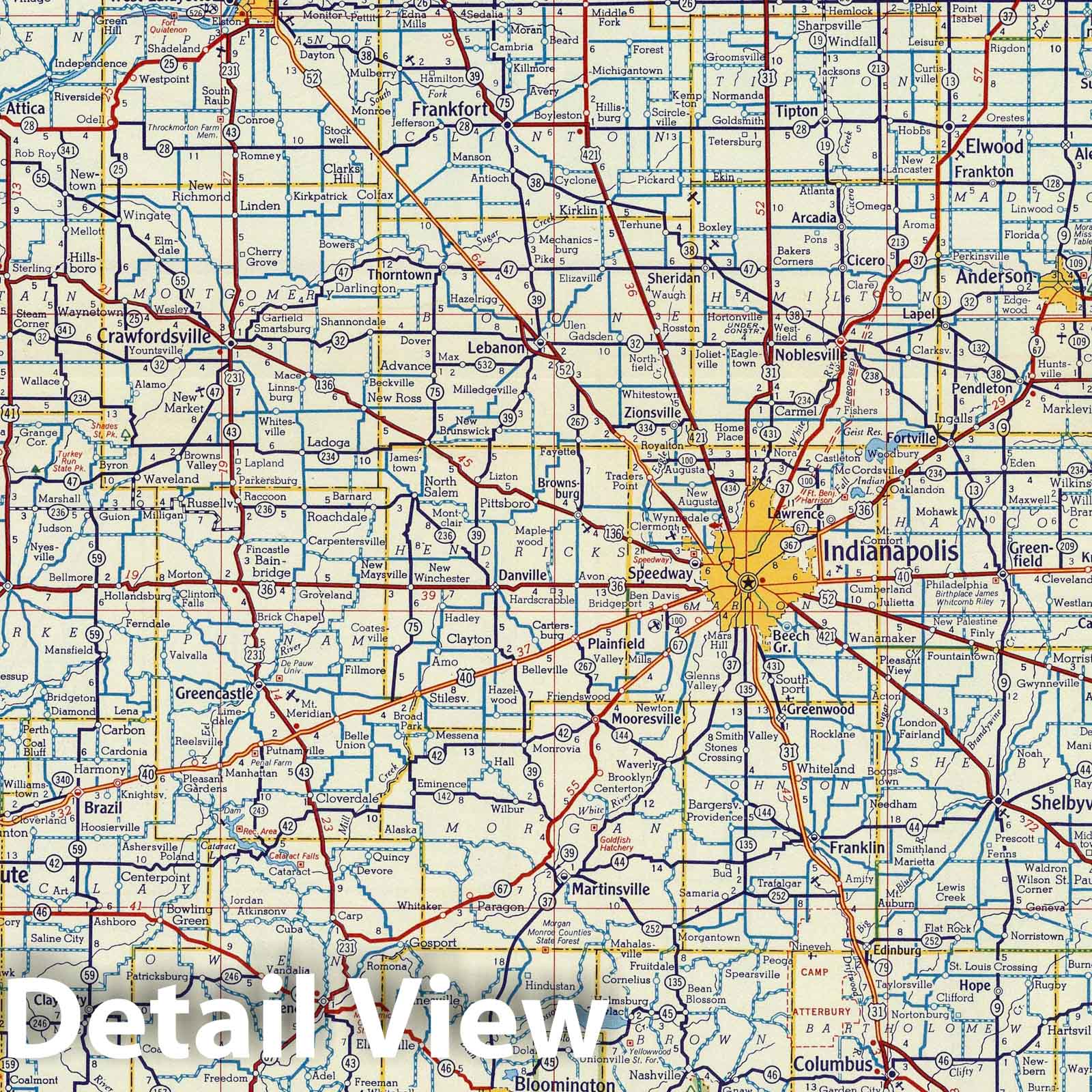 Indiana - Road Map, 1956 - Shell Highway Map Historical Print