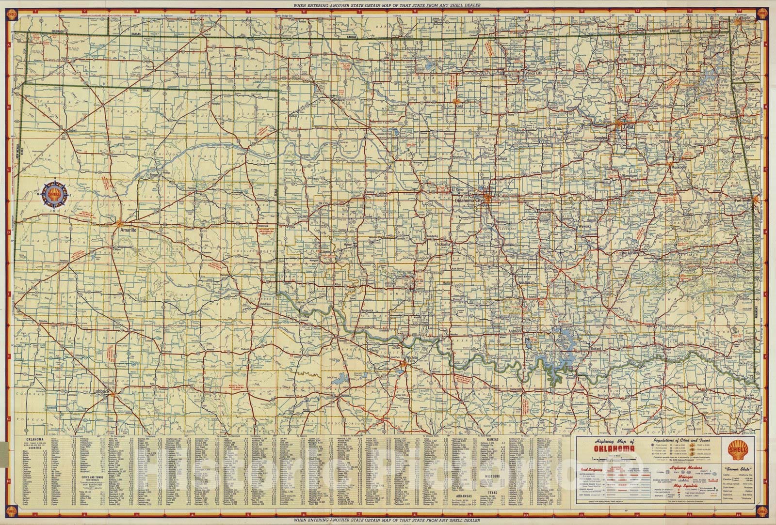 Oklahoma - Road Map, 1948 - Shell Highway Map Print