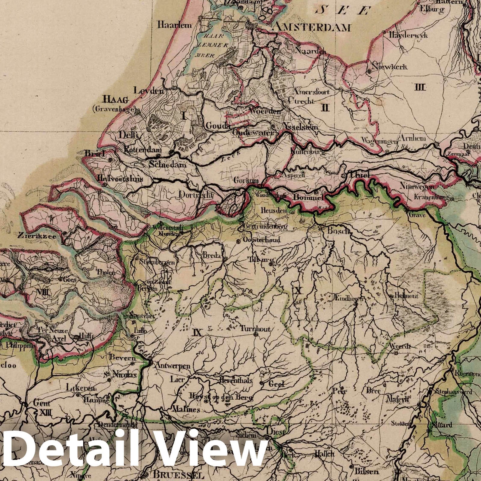 Kingdom of the Netherlands - Military Map, 1825 - Historical Topographic Print